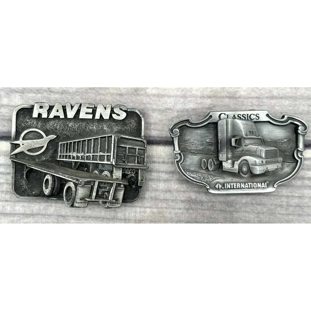 VINTAGE BERGAMOT TRUCKING BELT BUCKLES - RAVENS 1982 BRASS / INTERNATIONAL‎ 1988